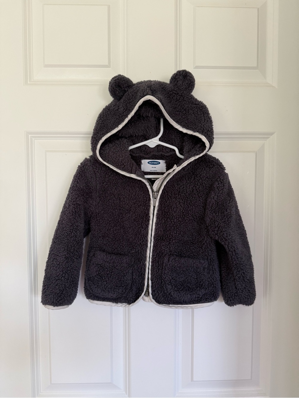 Cozy Charcoal Sherpa Hoodie with Bear Ears - Size 18-24 months